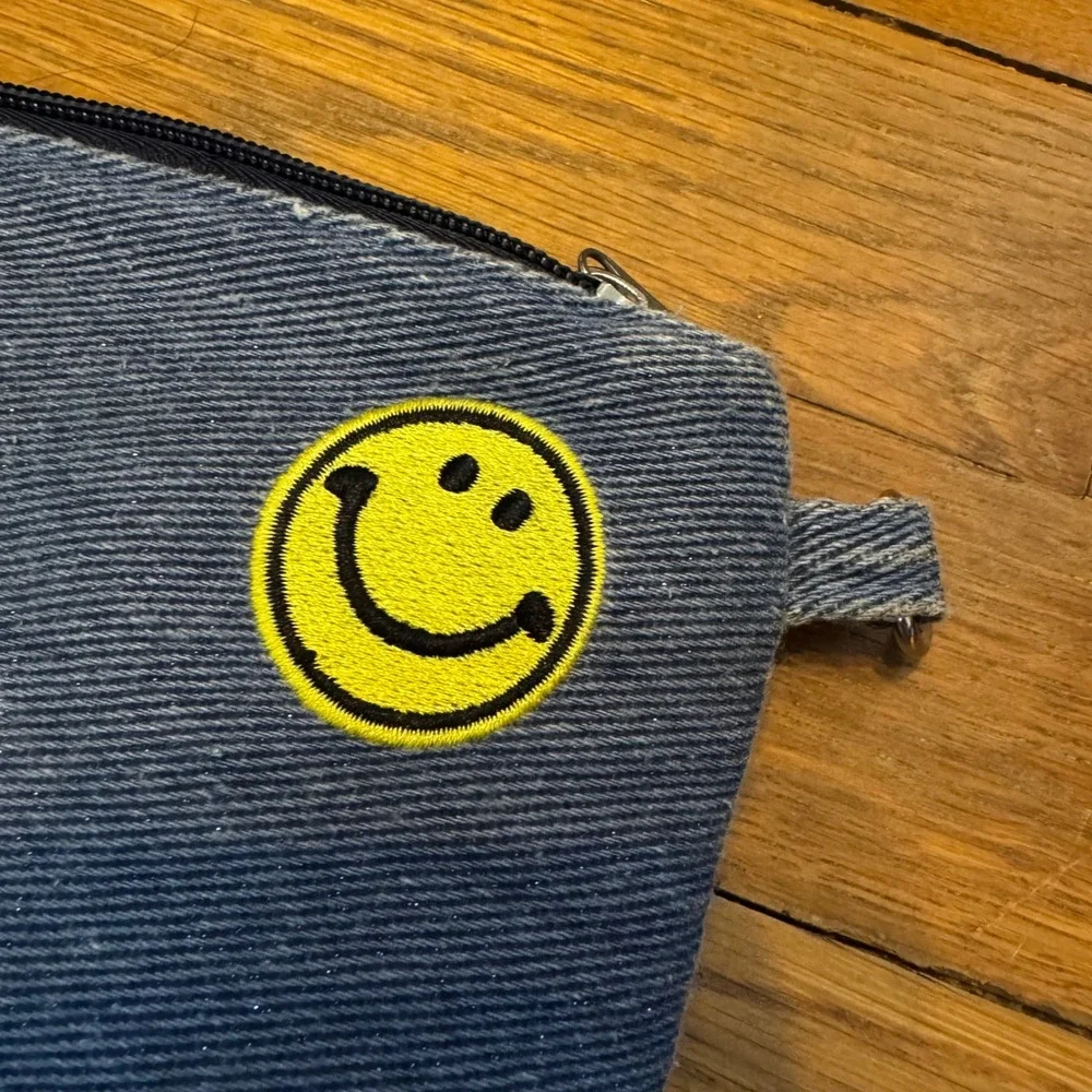 Blue Denim Wristlet Pouch‎ Unicorn Rainbow Heart Smiley Glitter Sparkle Bag Y2K